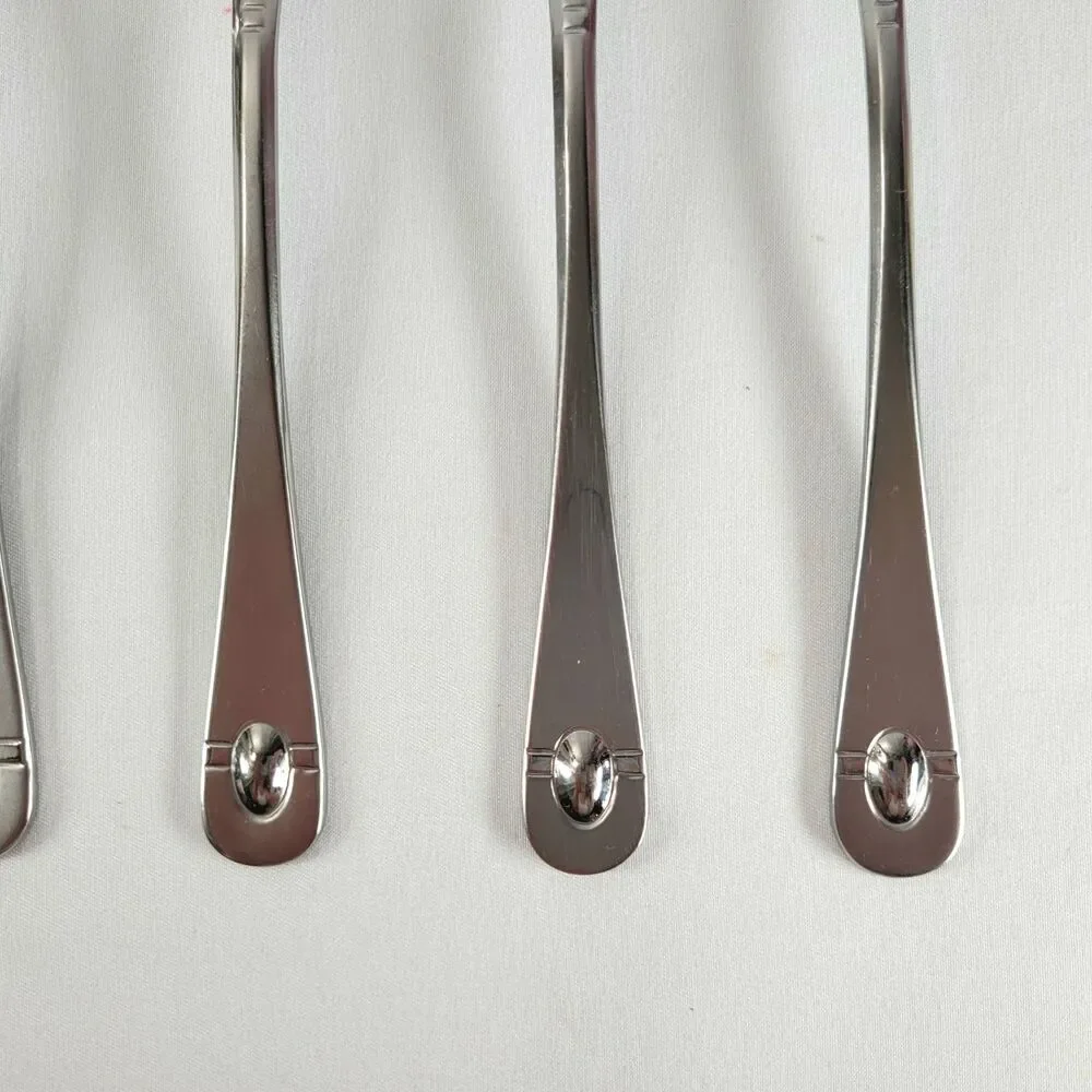 Oneida Satin Jupiter 18/10 Stainless Flatware Set 6 Oval Soup Spoons Retro 90s